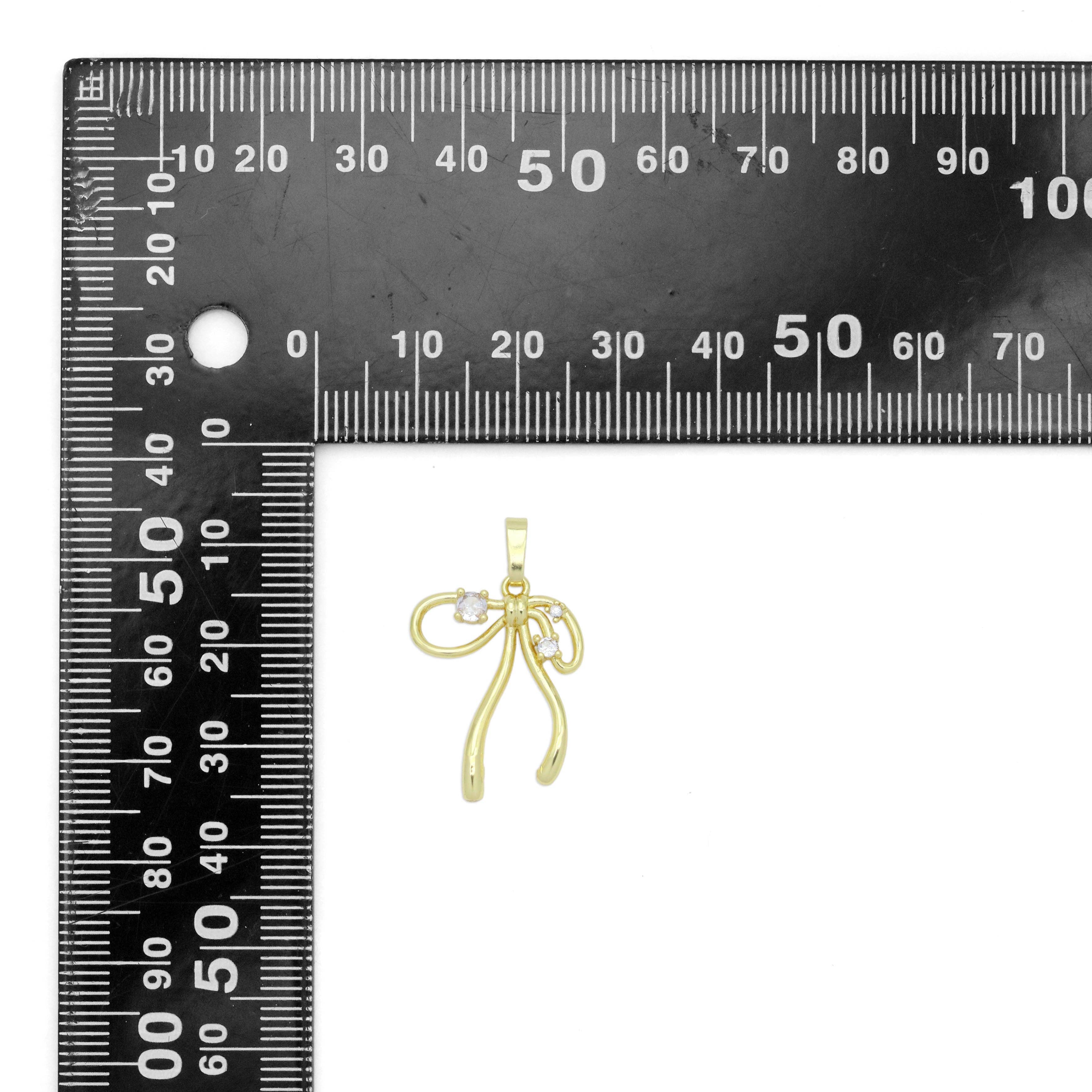 CZ Bow Charm - Gold Clear Crystal Bow Pendant for Jewelry Making