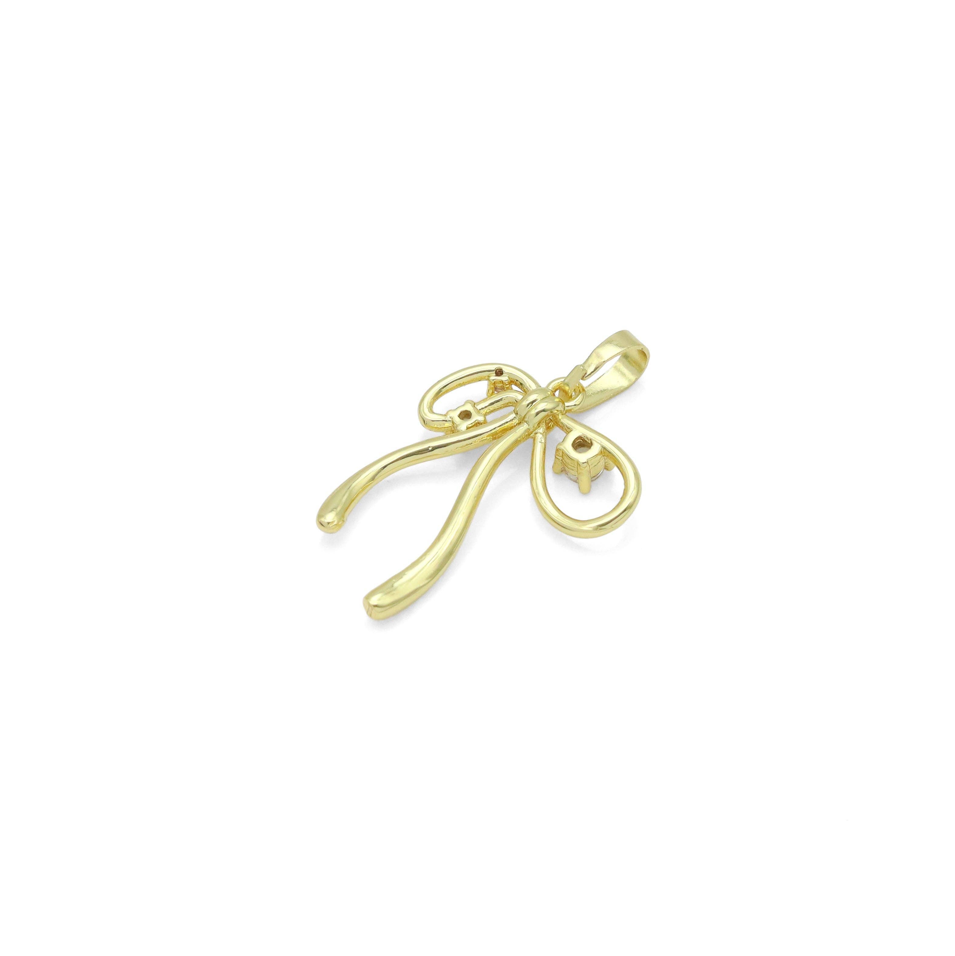 CZ Bow Charm - Gold Clear Crystal Bow Pendant for Jewelry Making