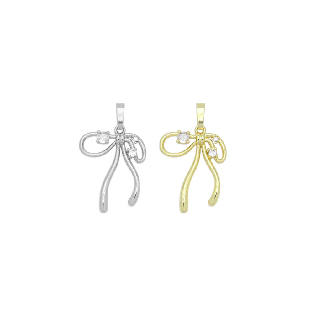 CZ Bow Charm - Gold Clear Crystal Bow Pendant for Jewelry Making