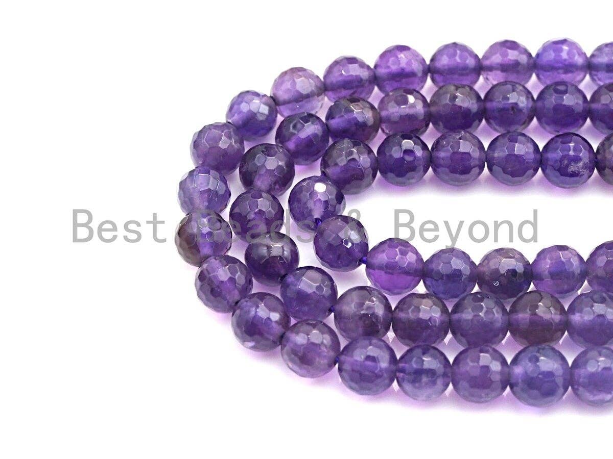 Amethyst Faceted Round Beads, 4–12mm, 15.5-Inch Strand