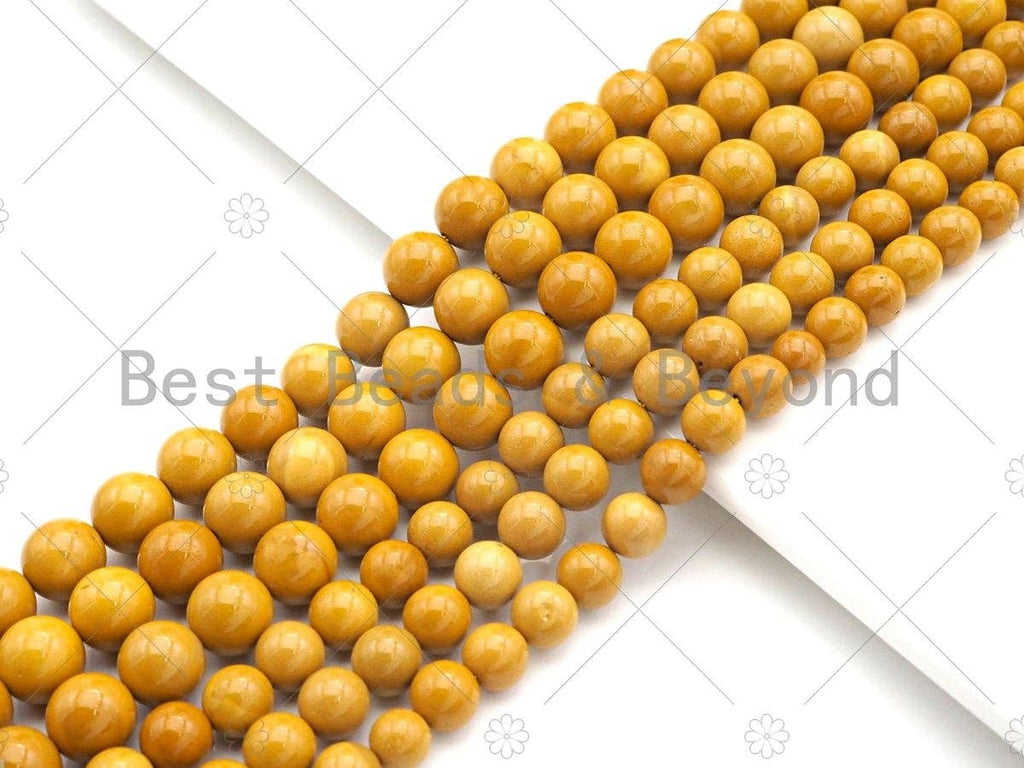 Natural Yellow Jasper Smooth Round Beads, 15–16-Inch Strand