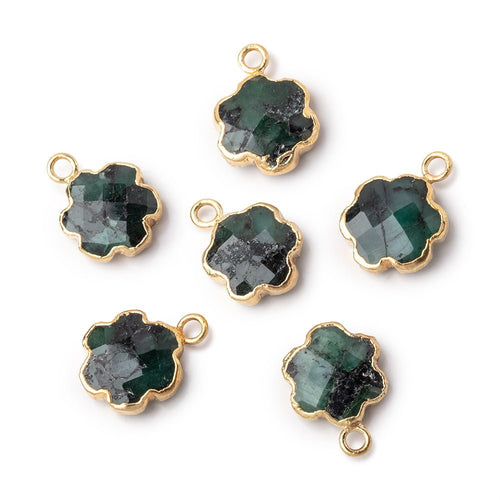 10-11mm Gold Leafed Emerald Faceted Flower Focal Pendant 1 piece