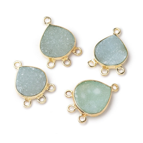 10-12mm Vermeil Bezel Sea Green Drusy heart 3 ring Connector 1 piece