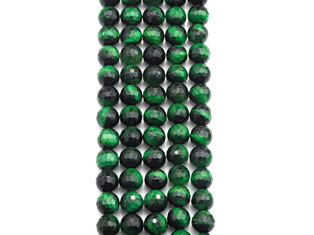 Green Tiger’s Eye Faceted Round Beads, 6–12mm, 15.5-Inch Strand