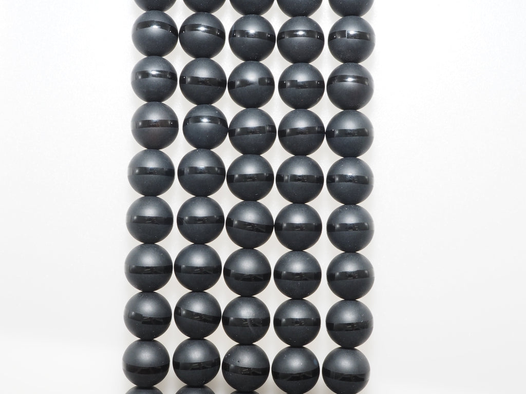 Black Onyx Matte Round Beads with Polished Line, 6–14mm, 15–16-Inch Strand