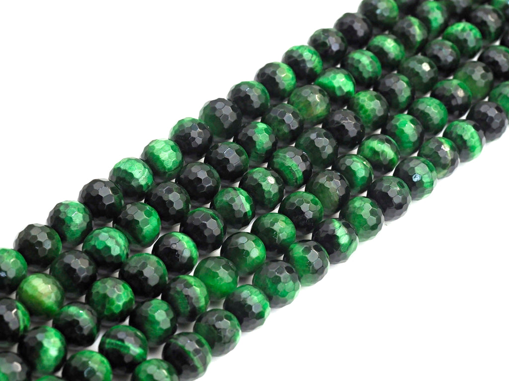 Green Tiger’s Eye Faceted Round Beads, 6–12mm, 15.5-Inch Strand
