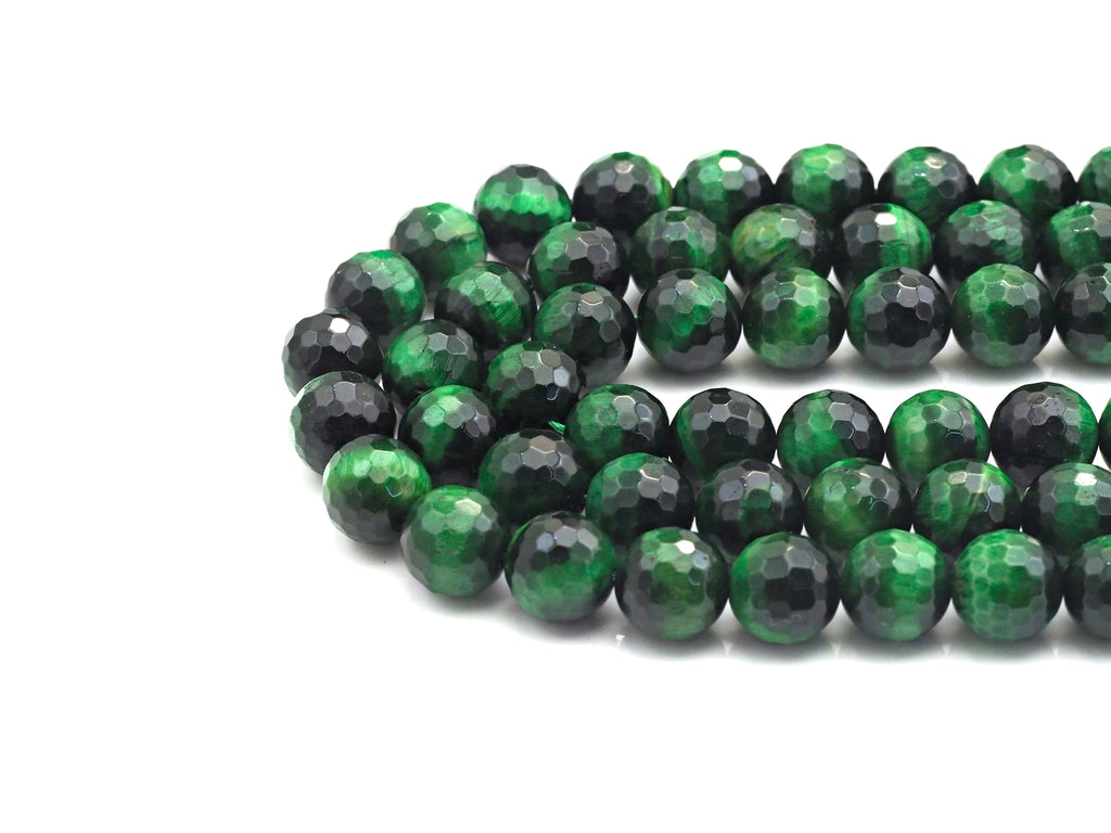Green Tiger’s Eye Faceted Round Beads, 6–12mm, 15.5-Inch Strand