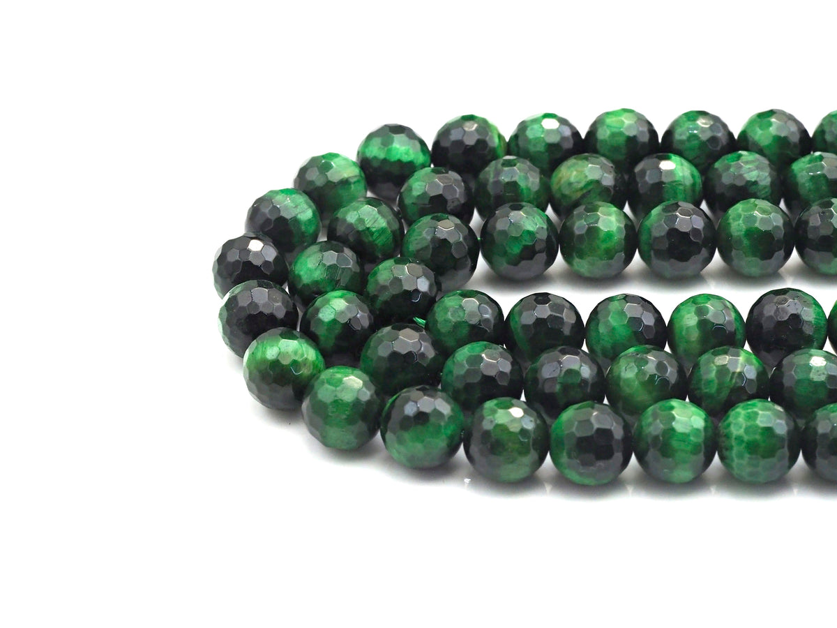 Green Tiger’s Eye Faceted Round Beads, 6–12mm, 15.5-Inch Strand