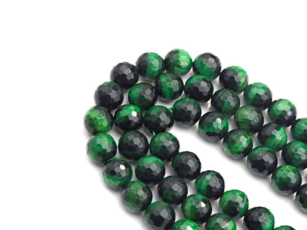 Green Tiger’s Eye Faceted Round Beads, 6–12mm, 15.5-Inch Strand