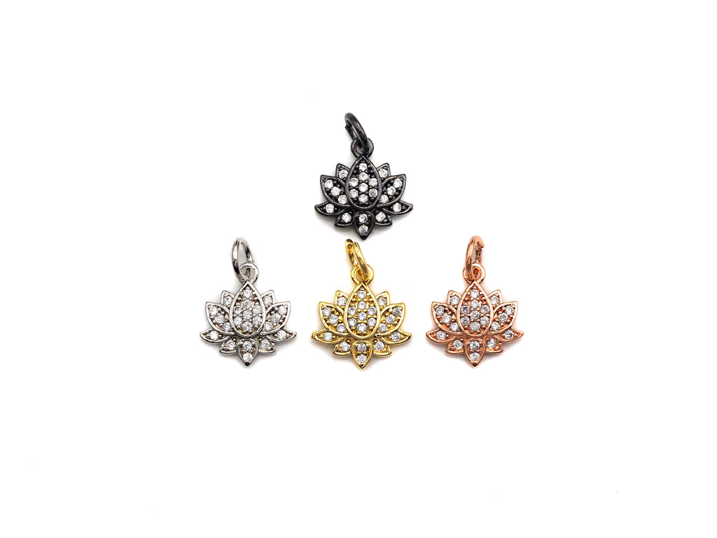 CZ Lotus Flower Pendant - Yoga Charm 11mm Gold/Silver/Rose Gold