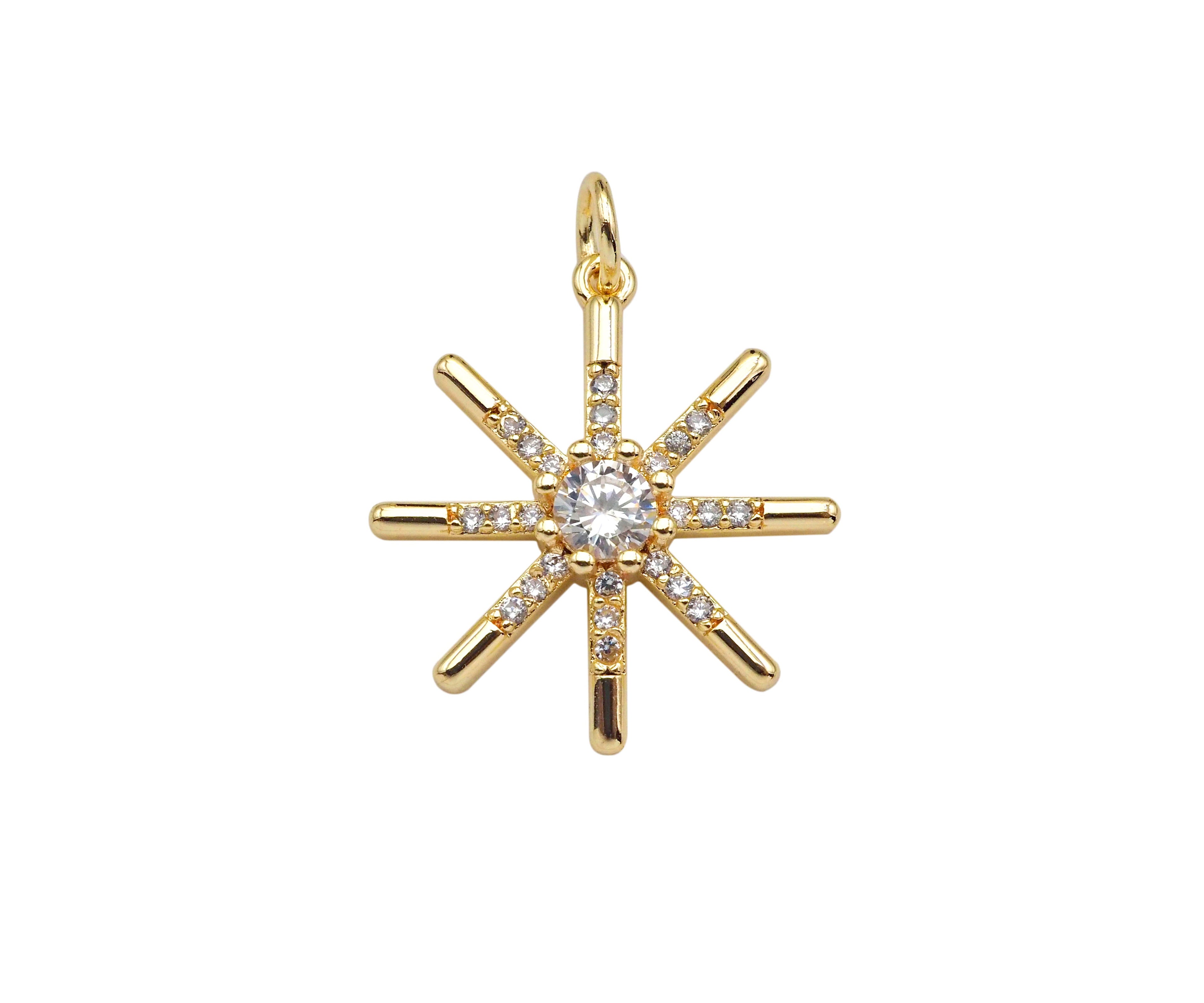 CZ North Star Pendant - 14K Gold Filled Charm 17.5x20.5mm