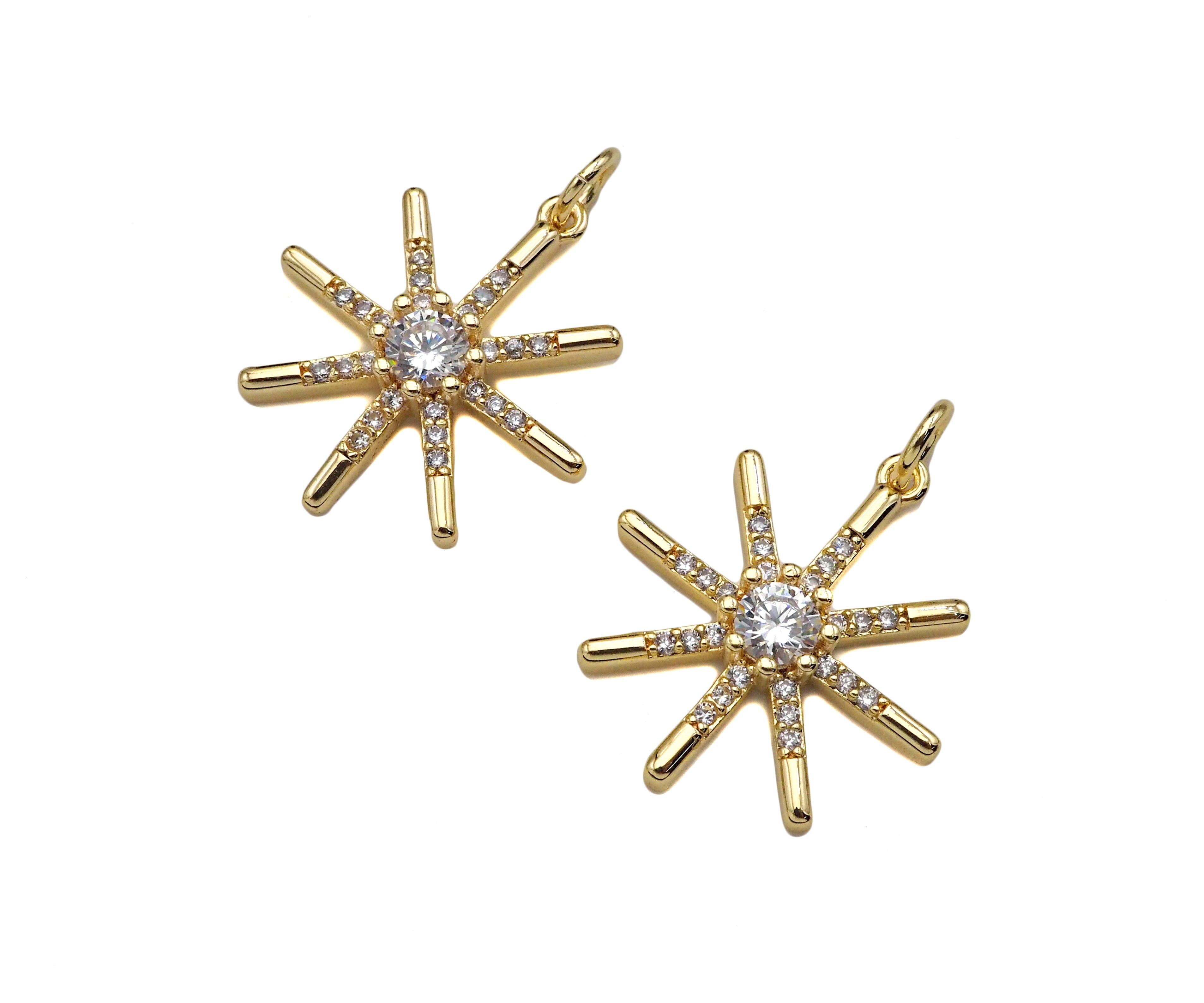CZ North Star Pendant - 14K Gold Filled Charm 17.5x20.5mm