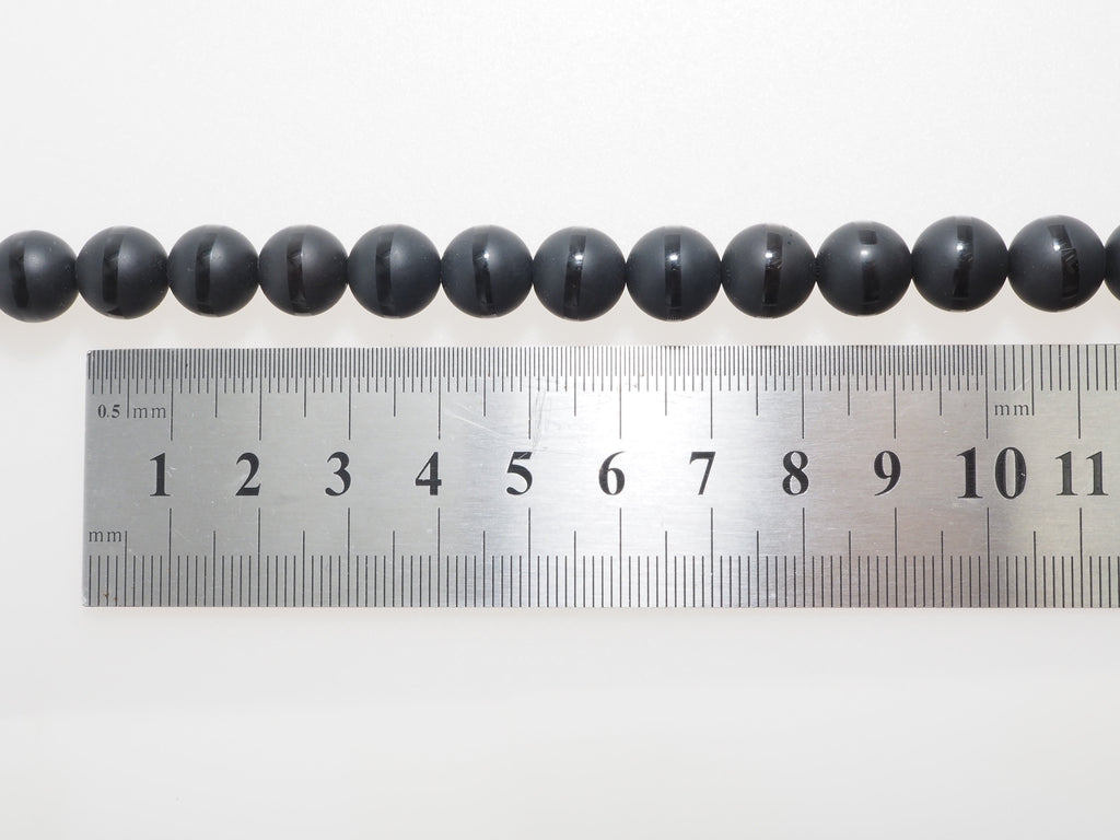 Black Onyx Matte Round Beads with Polished Line, 6–14mm, 15–16-Inch Strand