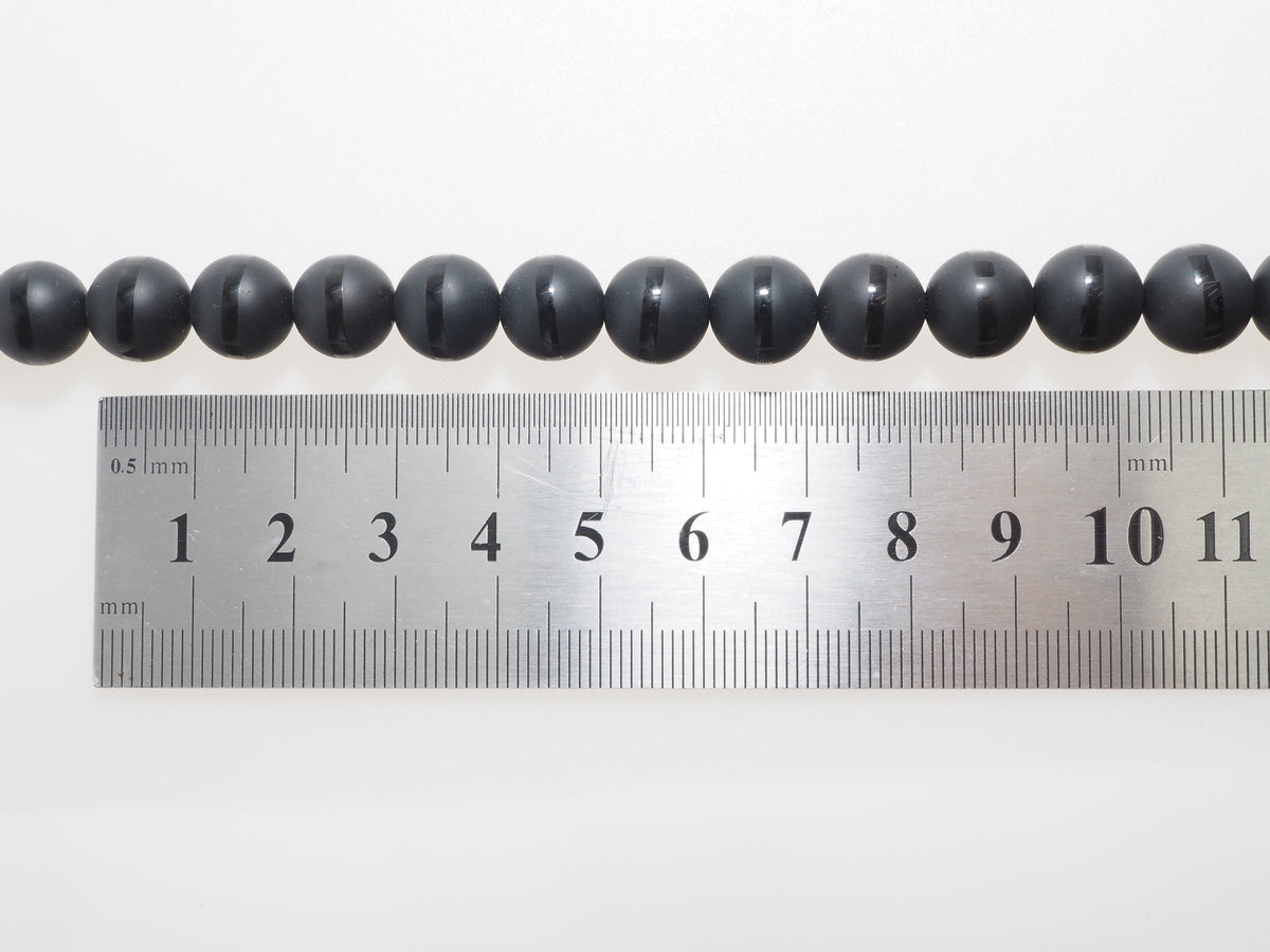 Black Onyx Matte Round Beads with Polished Line, 6–14mm, 15–16-Inch Strand