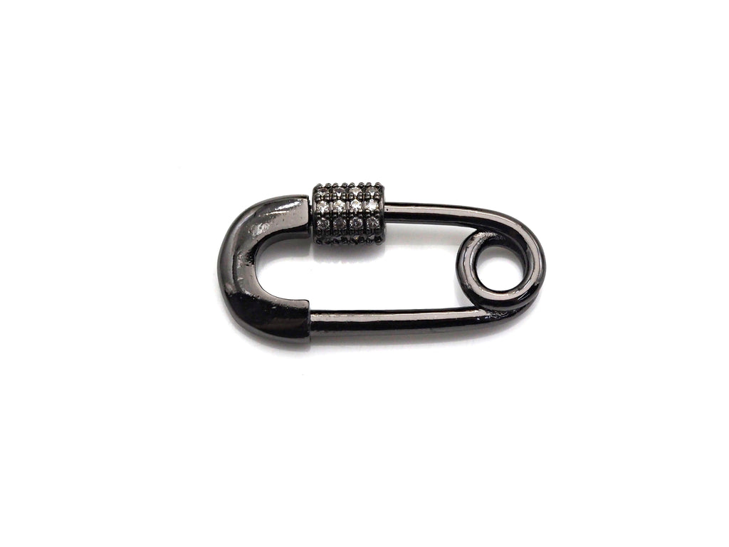 CZ Micro Pave Safety Pin Lock Clasp - Clear Crystal Pin Lock 14.8x30.4mm