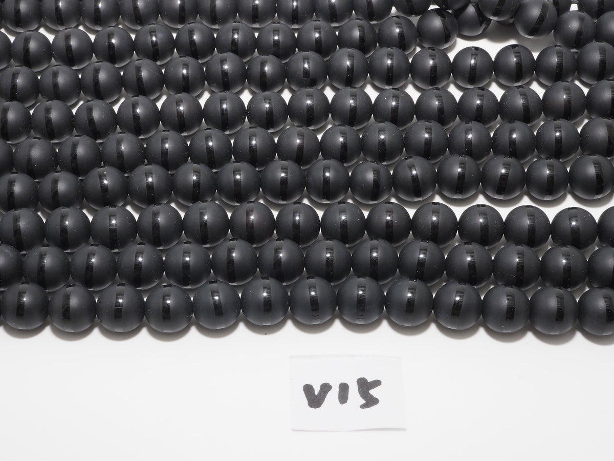 Black Onyx Matte Round Beads with Polished Line, 6–14mm, 15–16-Inch Strand