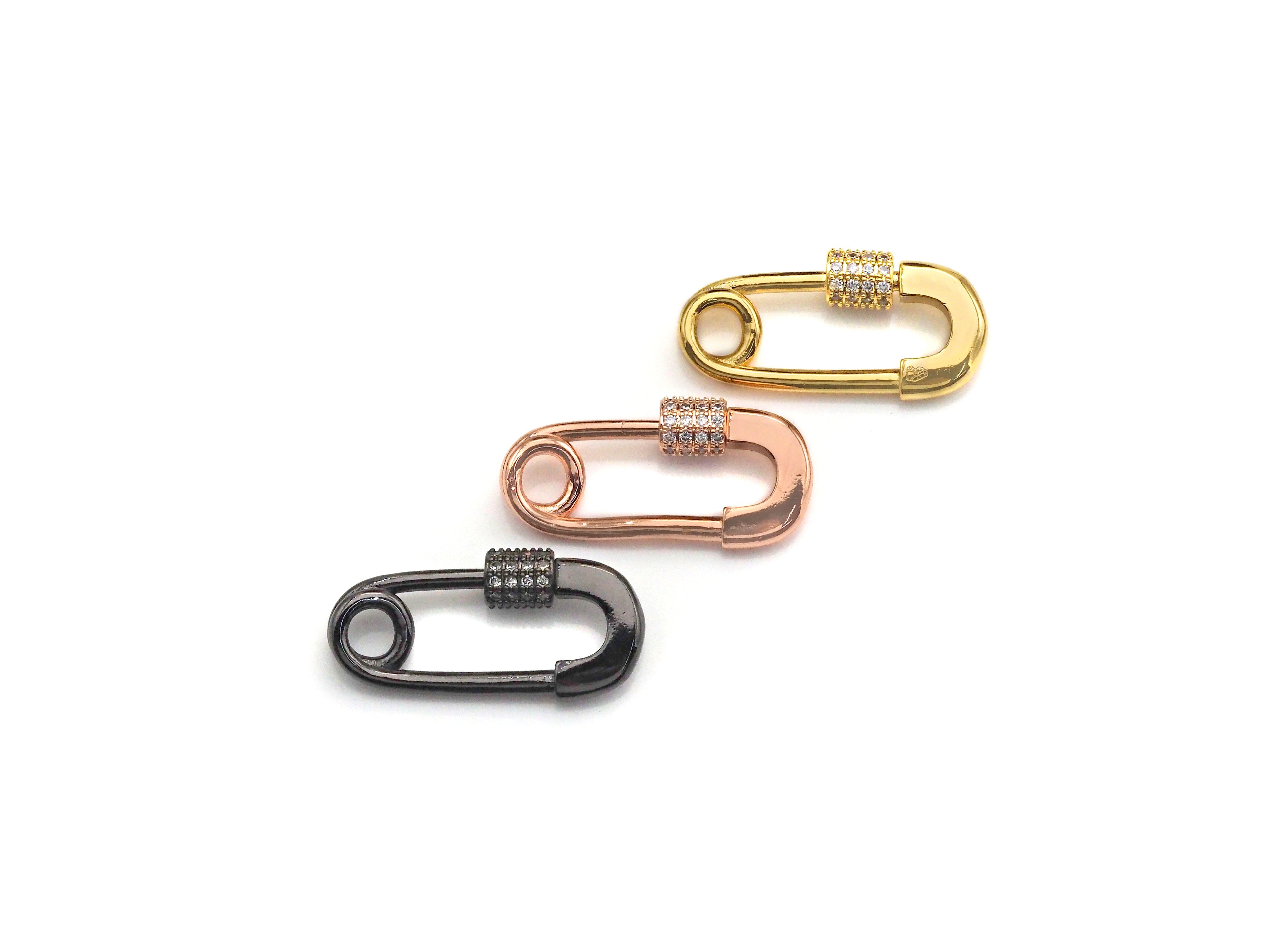 CZ Micro Pave Safety Pin Lock Clasp - Clear Crystal Pin Lock 14.8x30.4mm