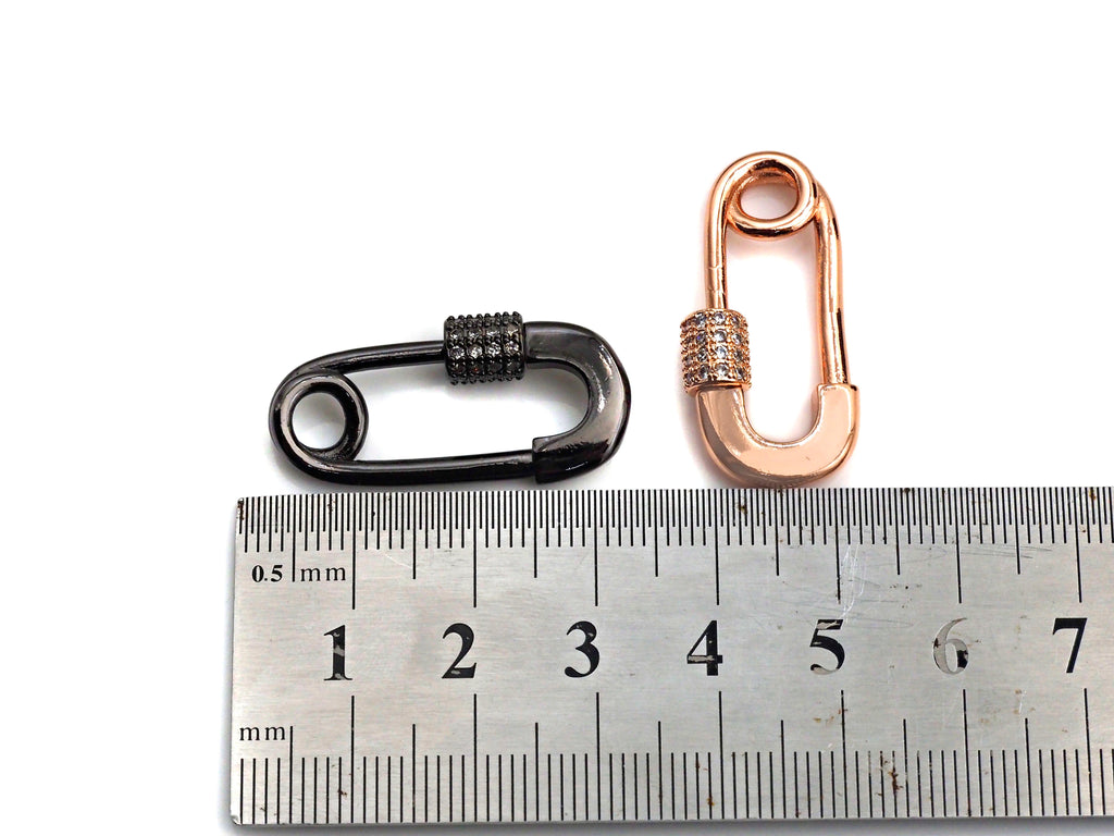 CZ Micro Pave Safety Pin Lock Clasp - Clear Crystal Pin Lock 14.8x30.4mm