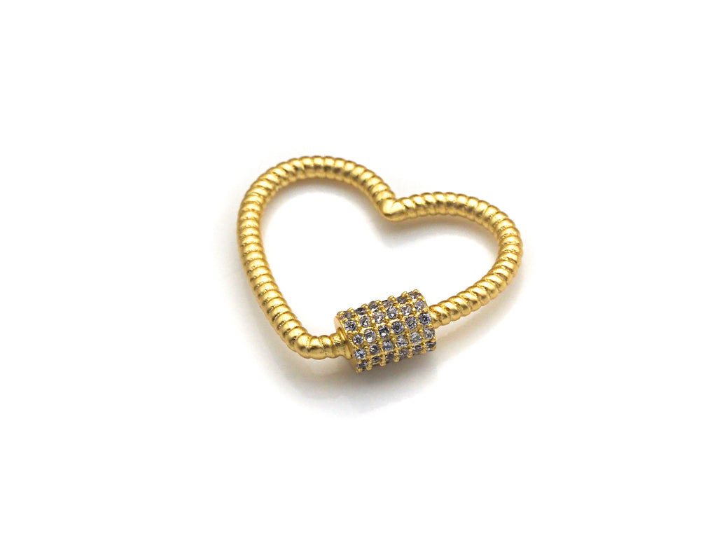 CZ Micro Pave Heart Clasp - Gold/Black/Rose Gold Screw Clasp 21mm
