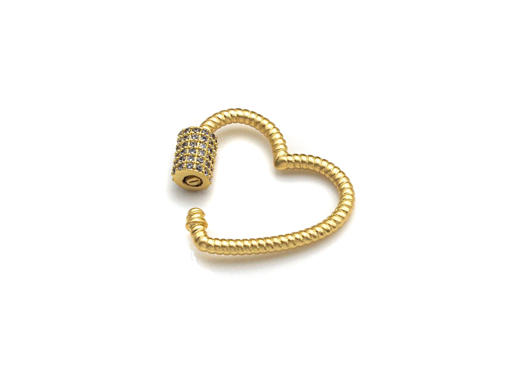 CZ Micro Pave Heart Clasp - Gold/Black/Rose Gold Screw Clasp 21mm