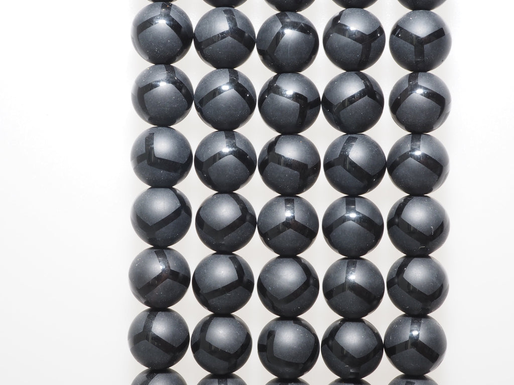 Black Onyx Matte Round Beads with Football-Line Pattern, 6–14mm, 15–16-Inch Strand