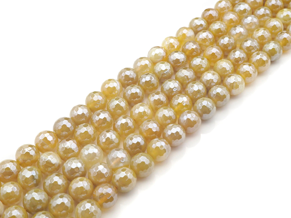Mystic-Plated Yellow Banded Agate Faceted Round Beads, 10mm & 12mm