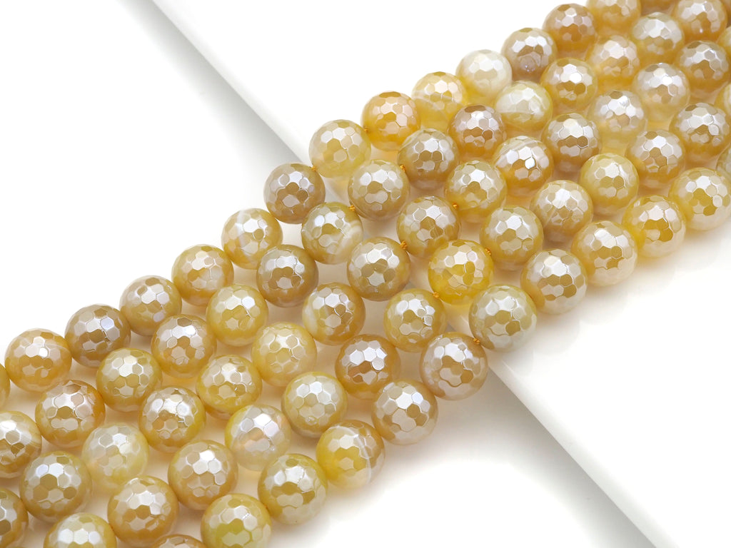 Mystic-Plated Yellow Banded Agate Faceted Round Beads, 10mm & 12mm
