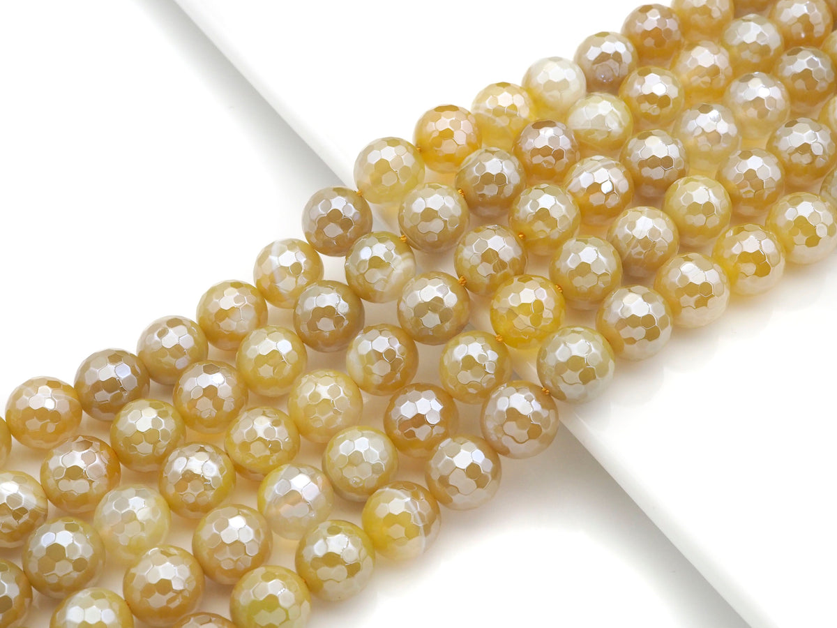 Mystic-Plated Yellow Banded Agate Faceted Round Beads, 10mm & 12mm