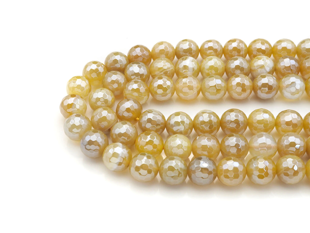 Mystic-Plated Yellow Banded Agate Faceted Round Beads, 10mm & 12mm