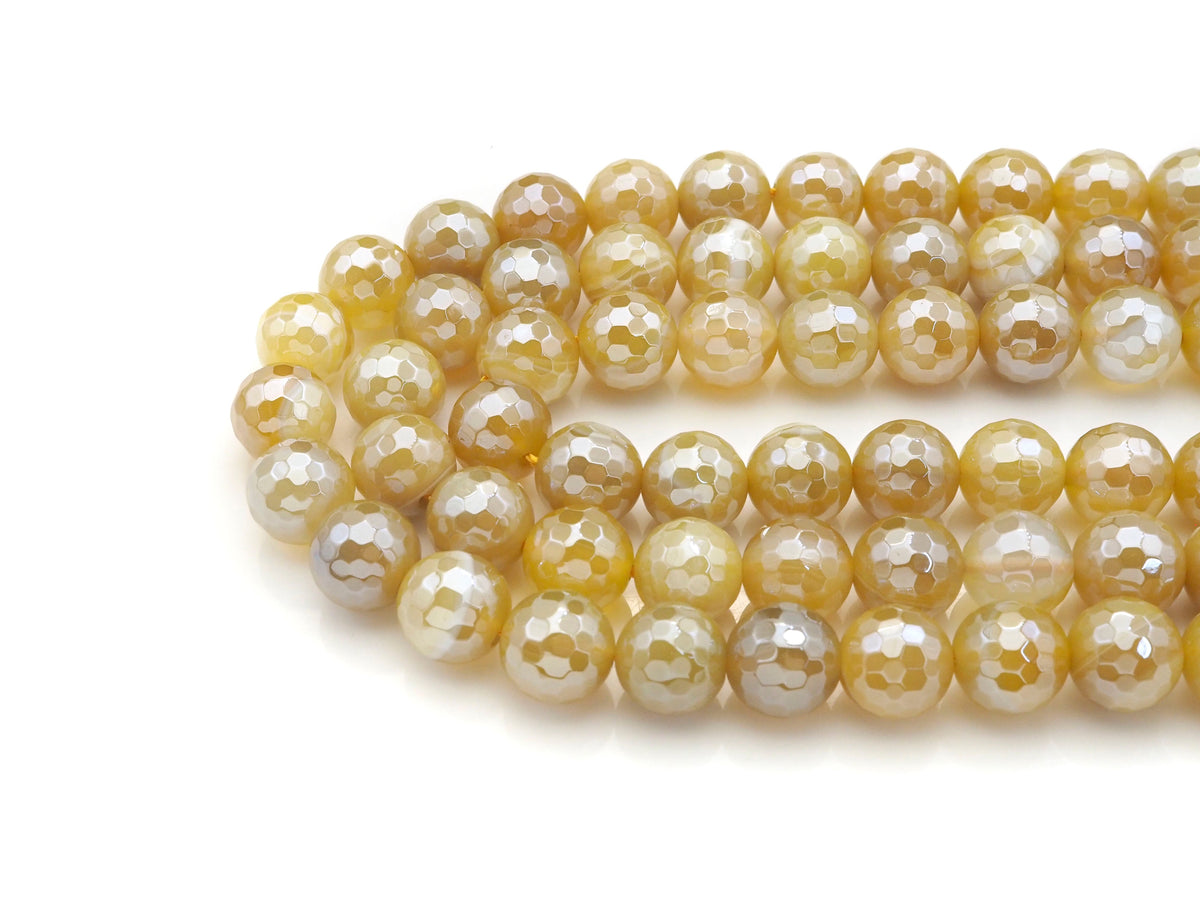 Mystic-Plated Yellow Banded Agate Faceted Round Beads, 10mm & 12mm