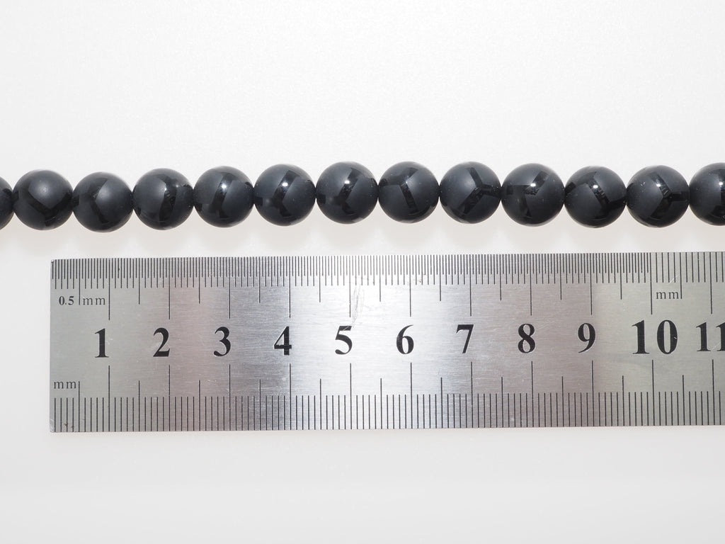 Black Onyx Matte Round Beads with Football-Line Pattern, 6–14mm, 15–16-Inch Strand
