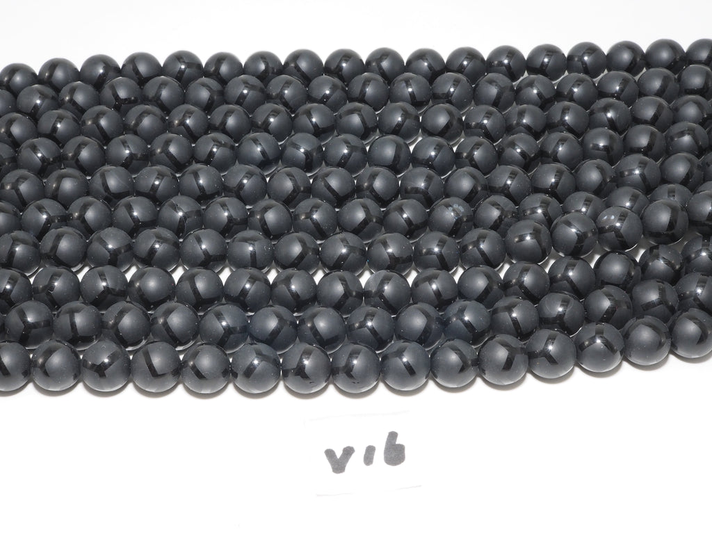 Black Onyx Matte Round Beads with Football-Line Pattern, 6–14mm, 15–16-Inch Strand