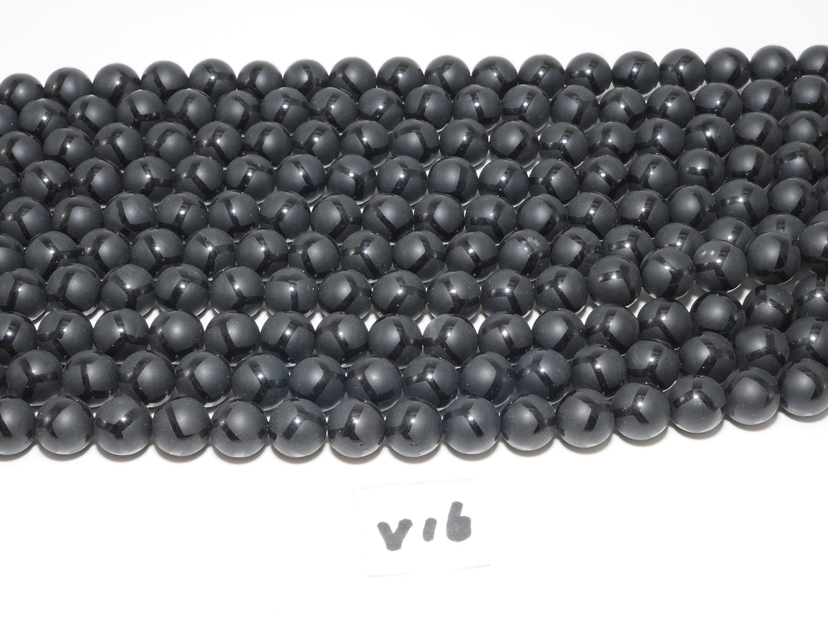 Black Onyx Matte Round Beads with Football-Line Pattern, 6–14mm, 15–16-Inch Strand