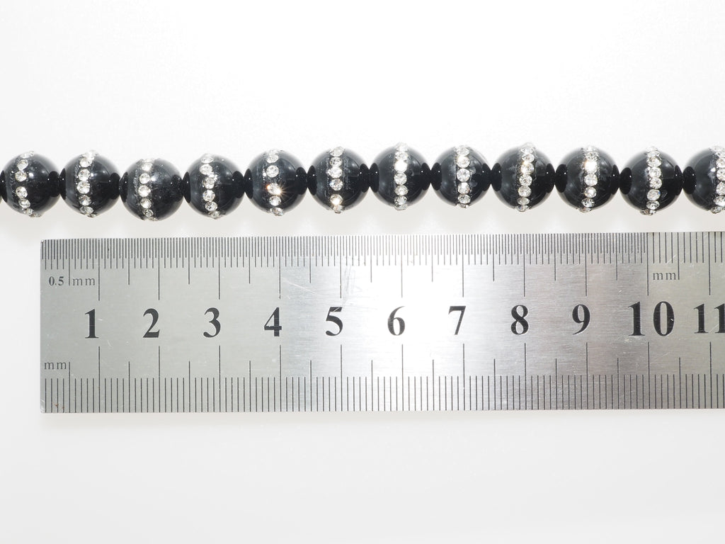 Black Onyx Round Beads with Rhinestone Inlay, 6–12mm, 15–16-Inch Strand