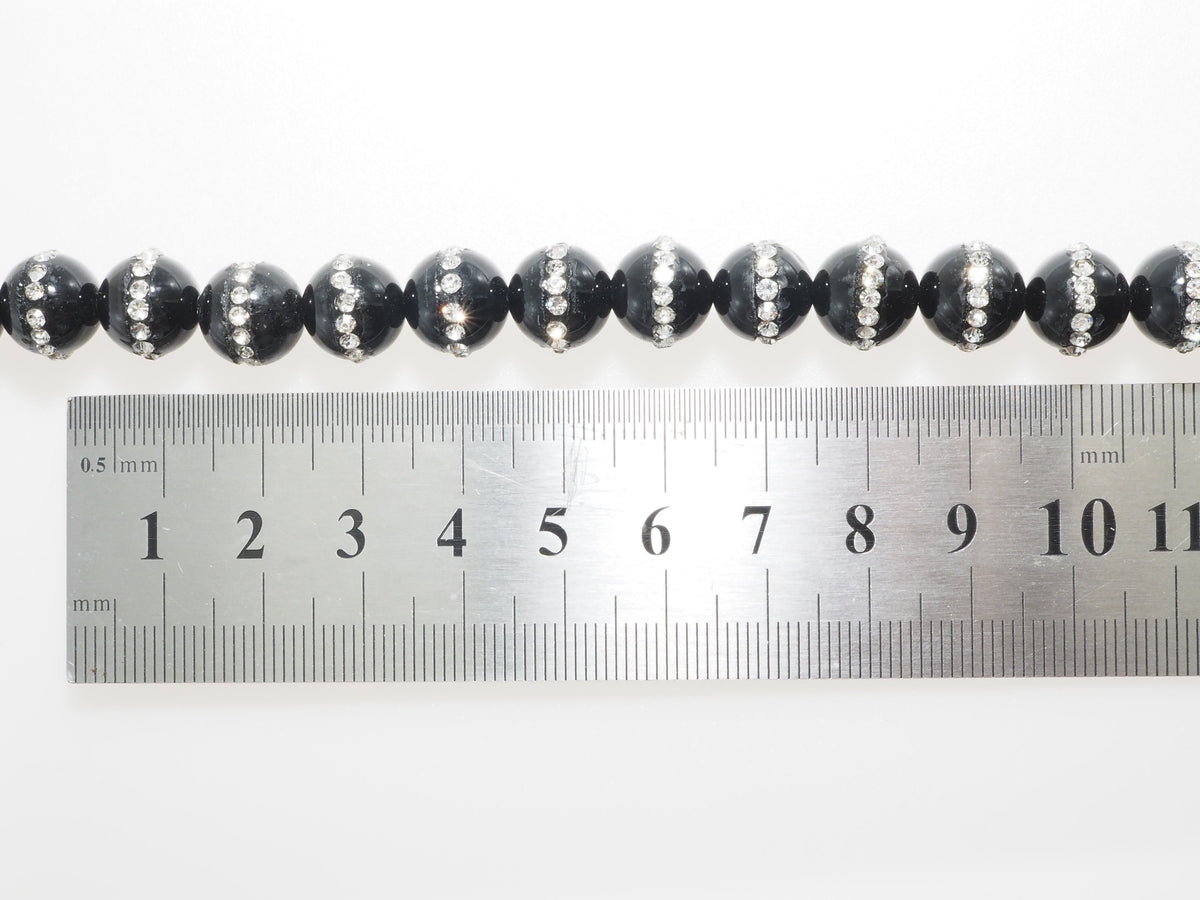 Black Onyx Round Beads with Rhinestone Inlay, 6–12mm, 15–16-Inch Strand