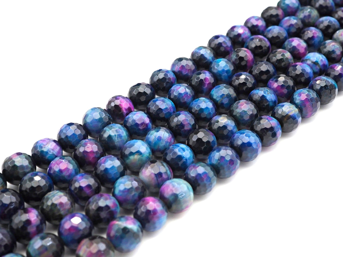 Galaxy Tiger’s Eye Faceted Round Beads, 8–12mm, 15.5-Inch Strand