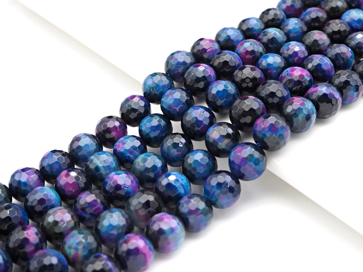 Galaxy Tiger’s Eye Faceted Round Beads, 8–12mm, 15.5-Inch Strand