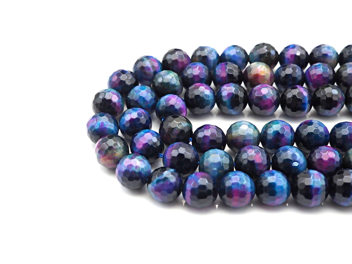 Galaxy Tiger’s Eye Faceted Round Beads, 8–12mm, 15.5-Inch Strand