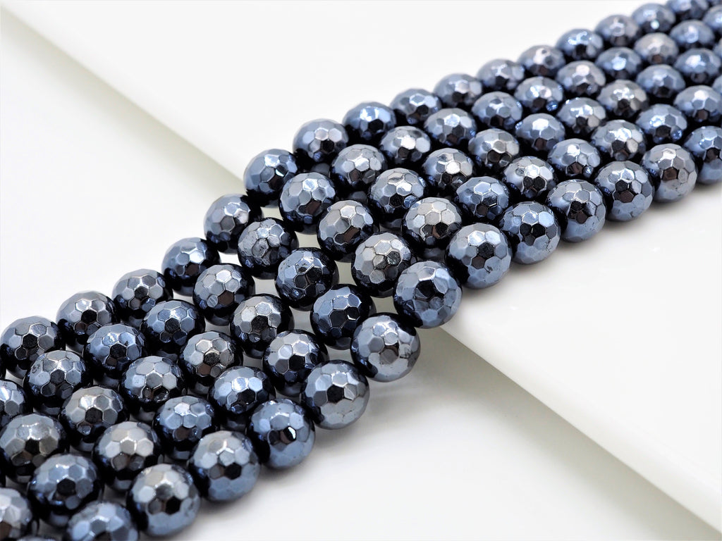 Mystic-Plated Black Onyx Faceted Round Beads, 6–14mm, 15–16-Inch Strand