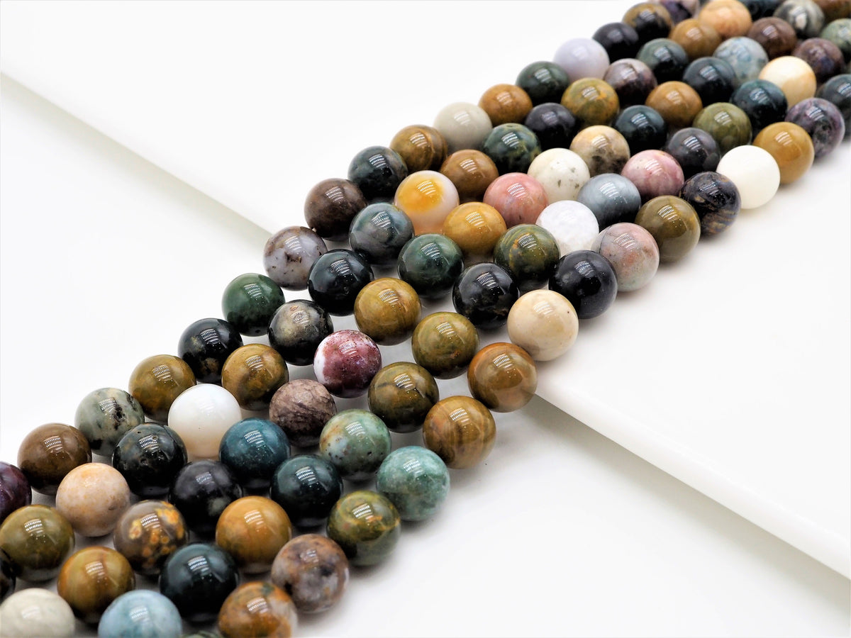 Natural Light Ocean Jasper Smooth Round Beads, 15–16-Inch Strand