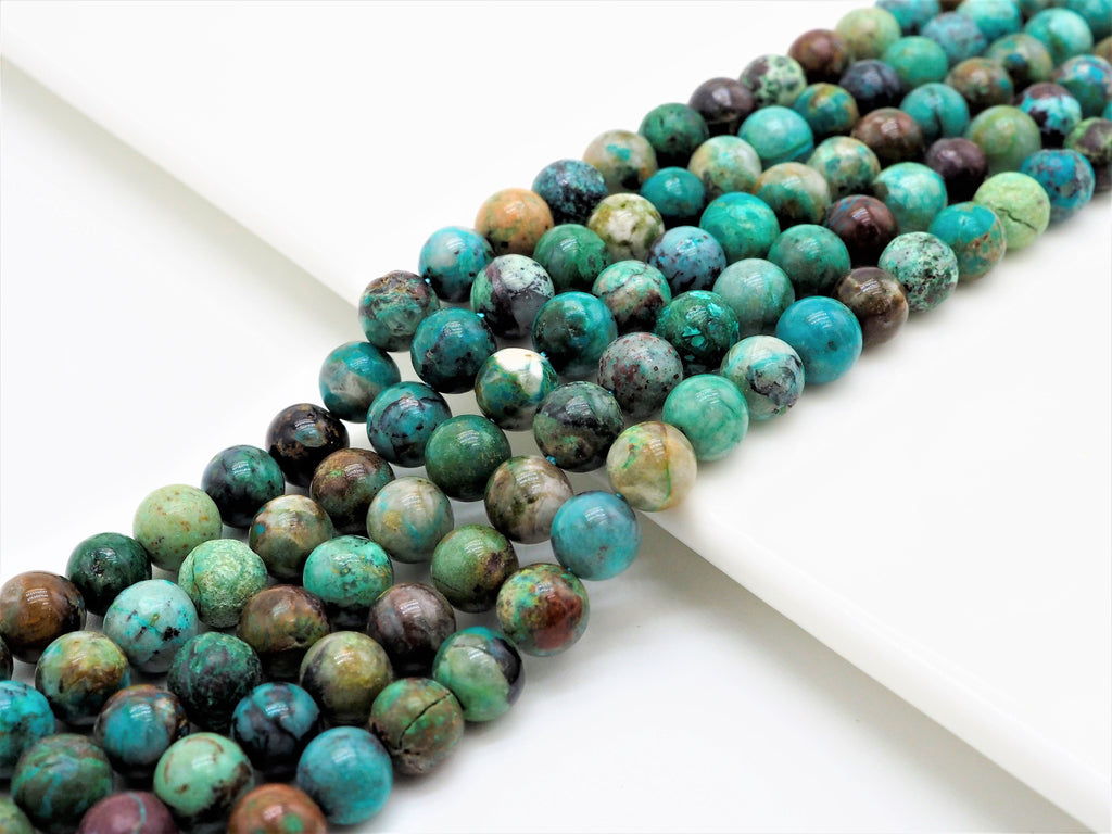 Chrysocolla Smooth Round Bead Strand, 6mm–10mm, 15–16 Inches