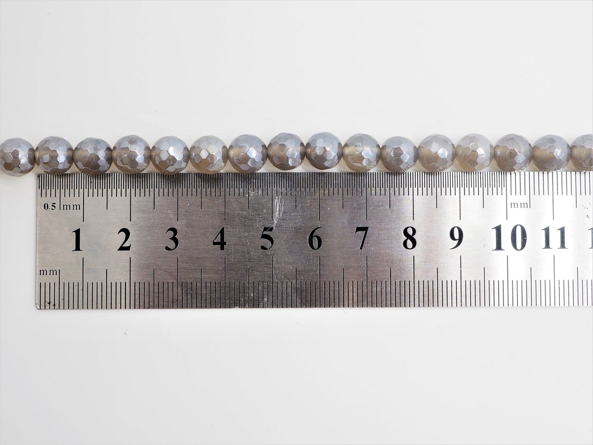 Mystic-Plated Gray Agate Faceted Round Beads, 6–12mm, 15–16-Inch Strand