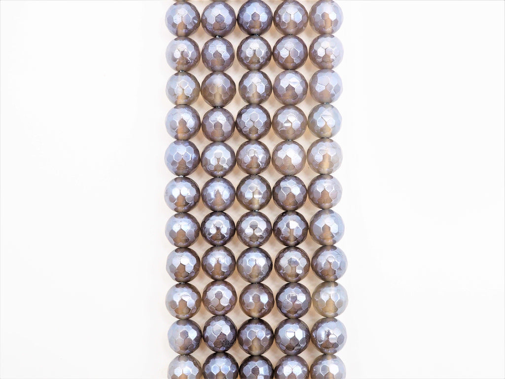Mystic-Plated Gray Agate Faceted Round Beads, 6–12mm, 15–16-Inch Strand