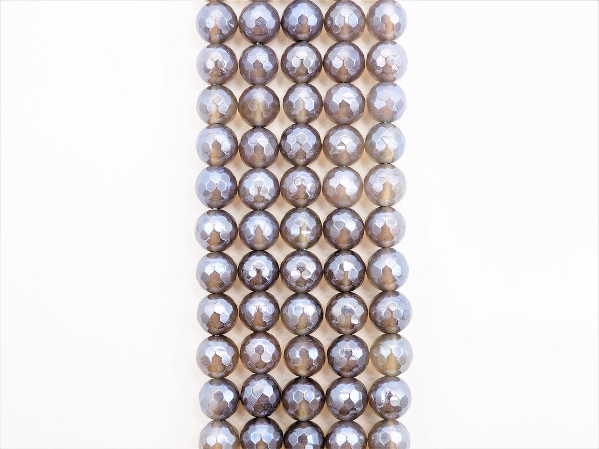 Mystic-Plated Gray Agate Faceted Round Beads, 6–12mm, 15–16-Inch Strand