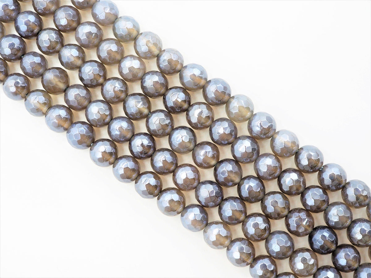 Mystic-Plated Gray Agate Faceted Round Beads, 6–12mm, 15–16-Inch Strand