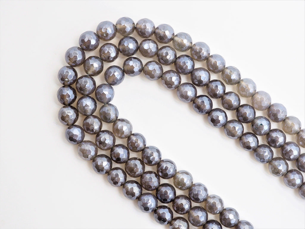 Mystic-Plated Gray Agate Faceted Round Beads, 6–12mm, 15–16-Inch Strand