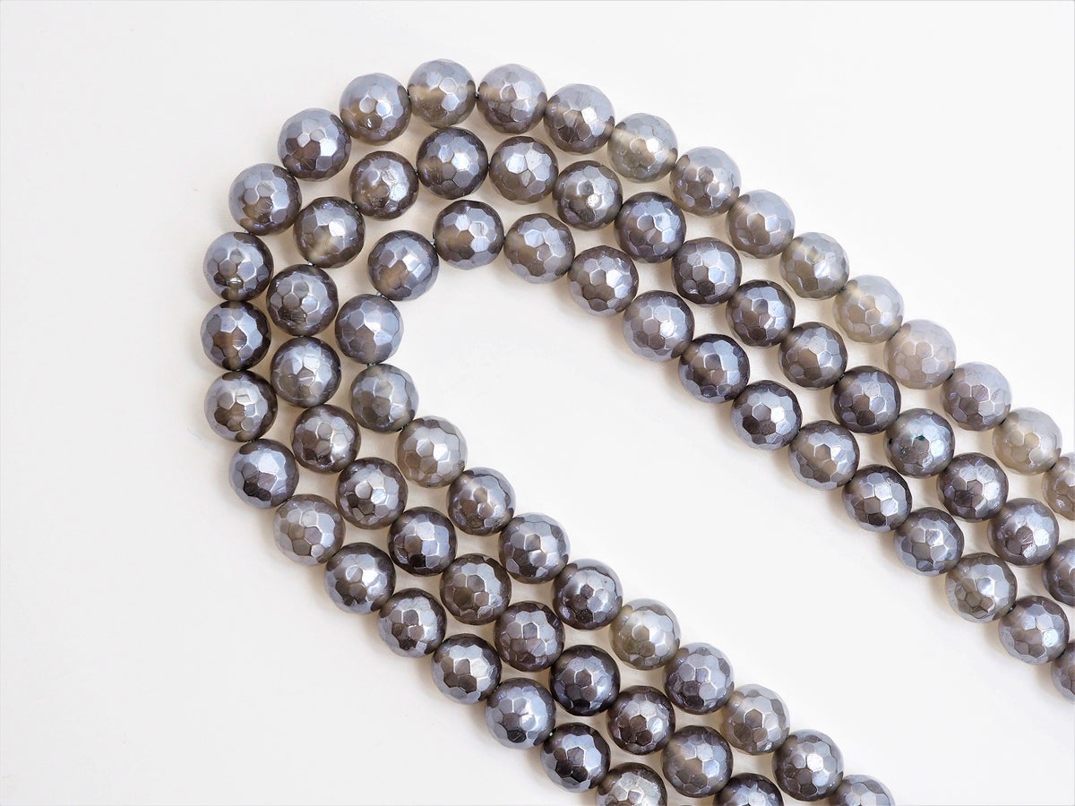 Mystic-Plated Gray Agate Faceted Round Beads, 6–12mm, 15–16-Inch Strand
