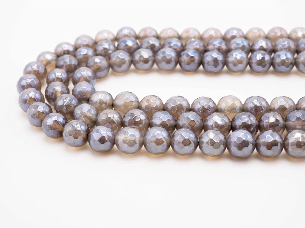 Mystic-Plated Gray Agate Faceted Round Beads, 6–12mm, 15–16-Inch Strand