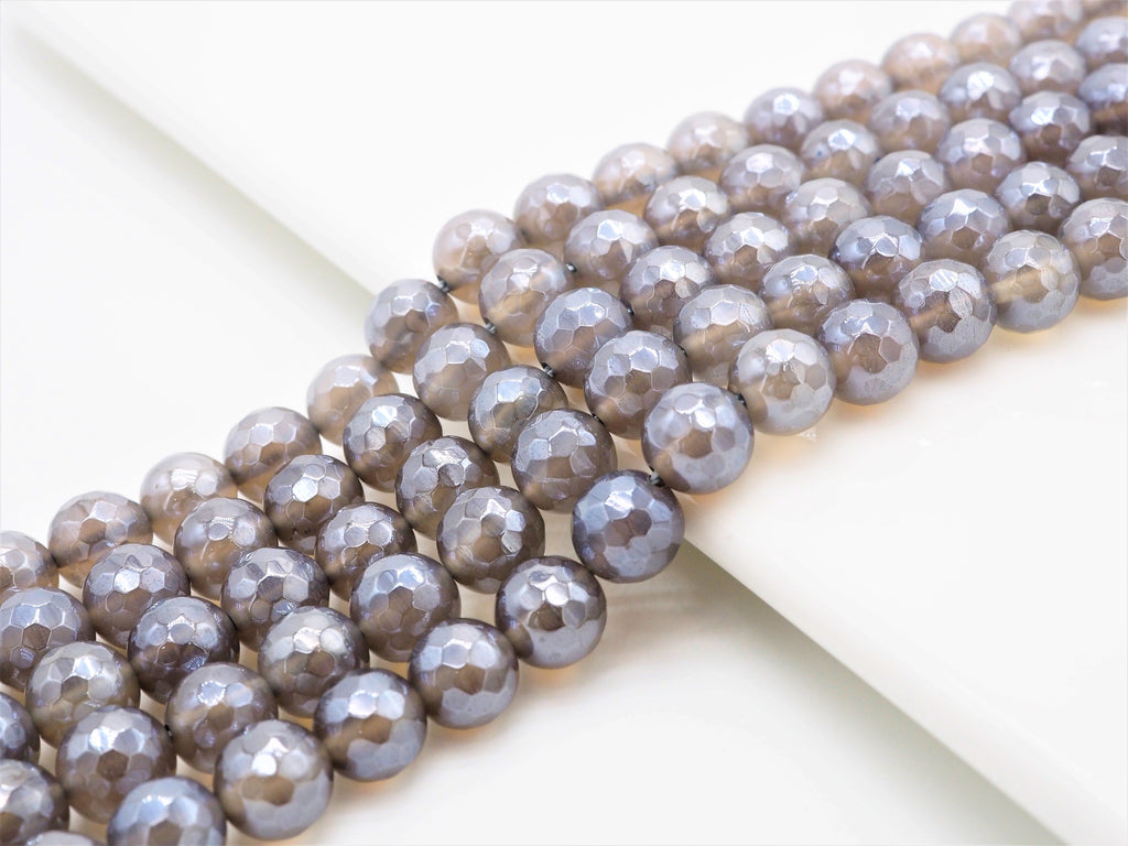 Mystic-Plated Gray Agate Faceted Round Beads, 6–12mm, 15–16-Inch Strand