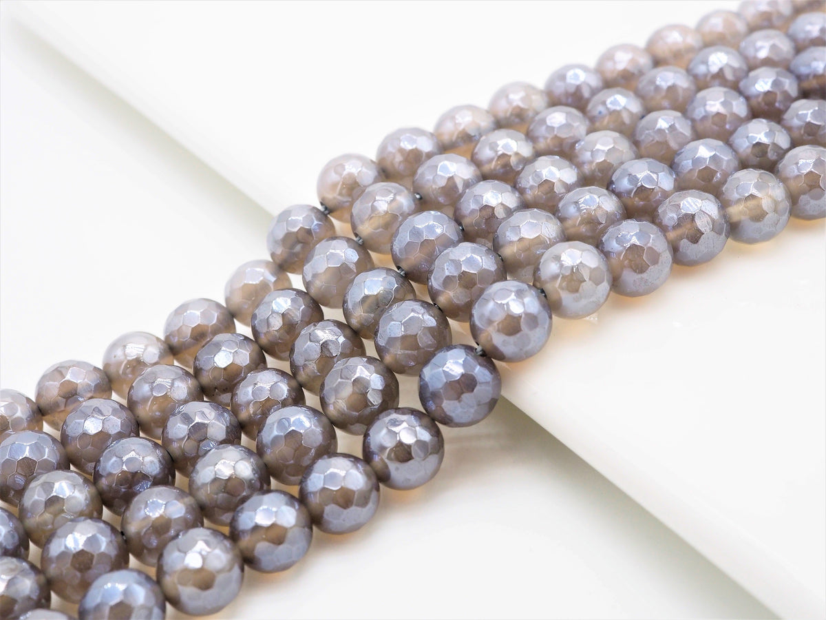 Mystic-Plated Gray Agate Faceted Round Beads, 6–12mm, 15–16-Inch Strand